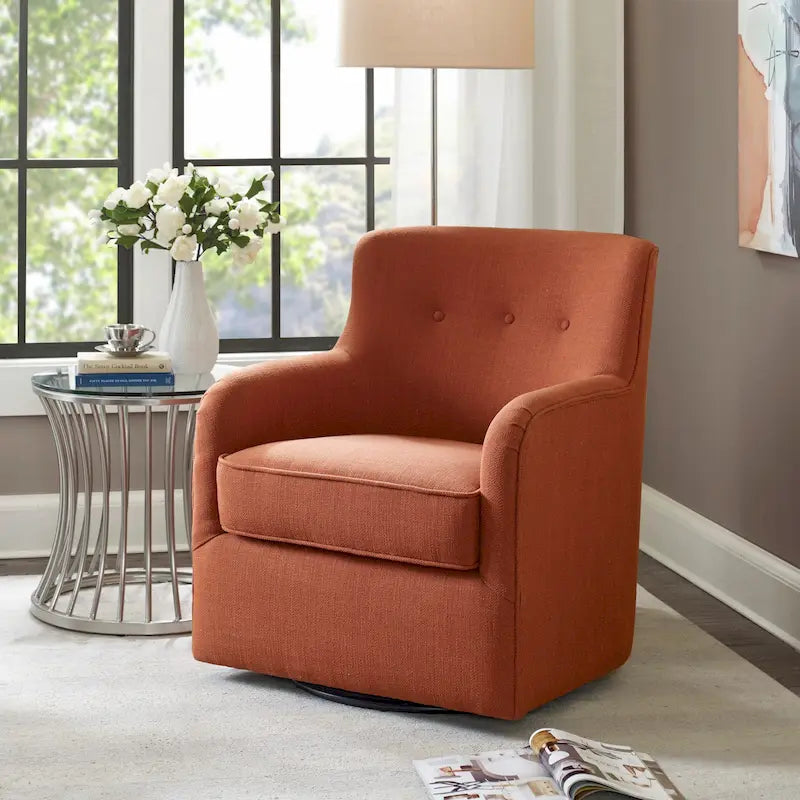 360-Degree Swivel Arm Chair - Button Tufted, Polyester Linen Blend, 300 lbs Capacity, Blue/Orange