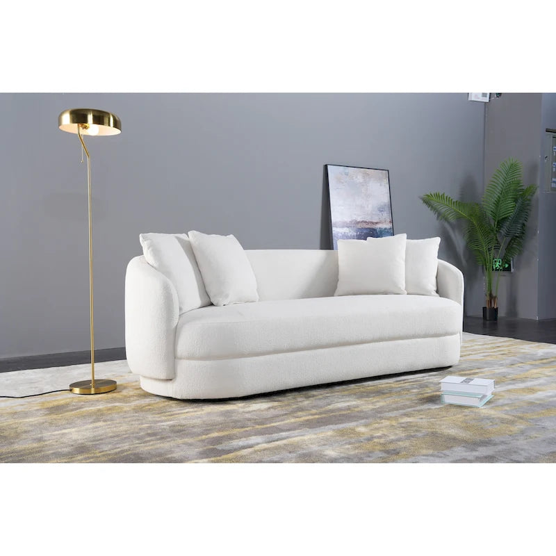 Japandi Style Curved Sofa - French Boucle Fabric with High-Density Foam - Modern Luxury Designer Couch with Removable Legs