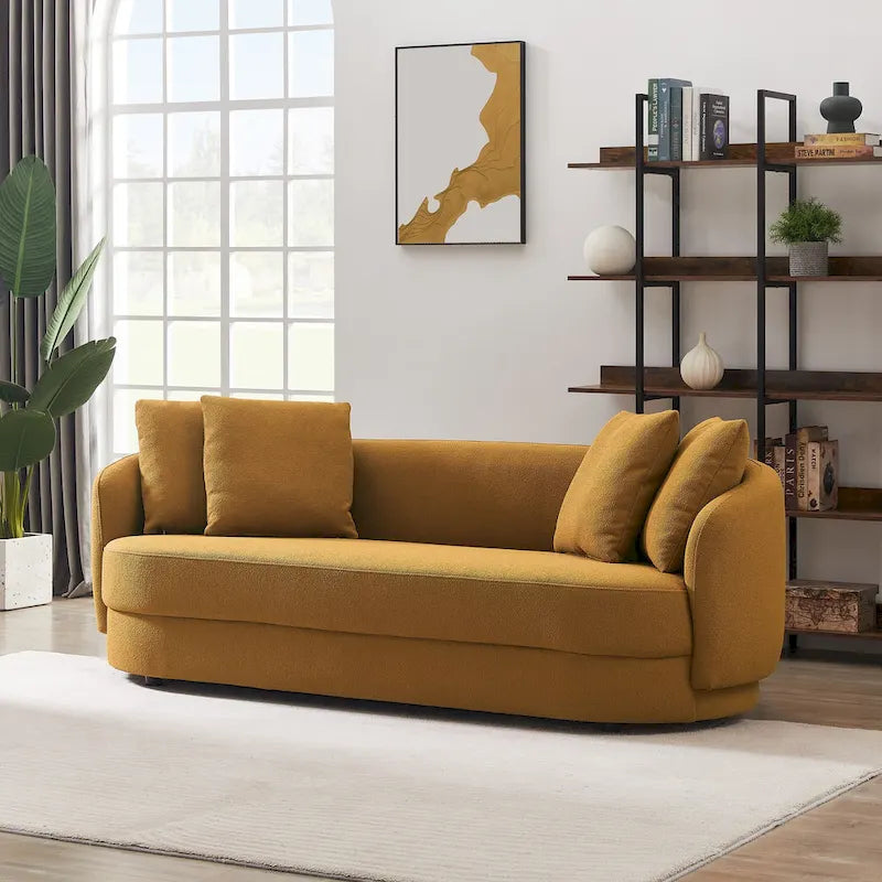 Japandi Style Curved Sofa - French Boucle Fabric with High-Density Foam - Modern Luxury Designer Couch with Removable Legs