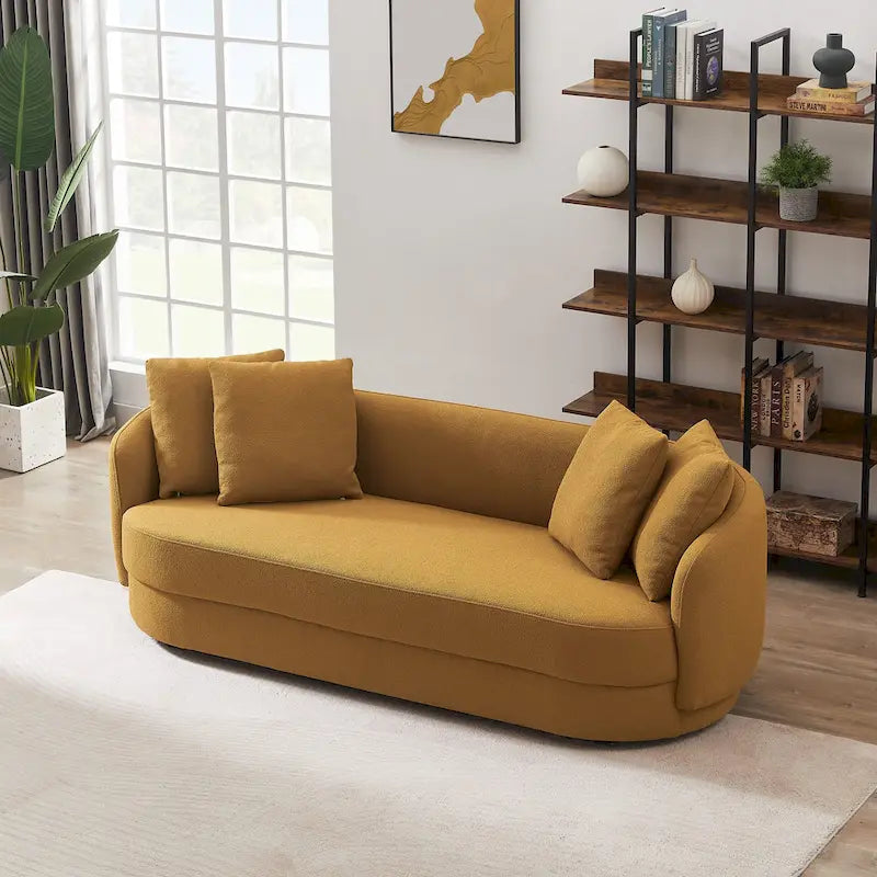 Japandi Style Curved Sofa - French Boucle Fabric with High-Density Foam - Modern Luxury Designer Couch with Removable Legs