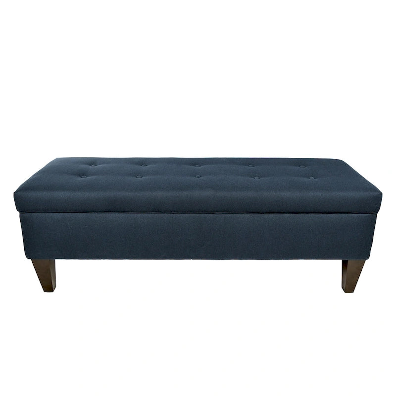 56" Storage Bench Ottoman with Button-Tufted Top - Polyester Fabric, Wooden Legs, Espresso Finish, 3 Color Options