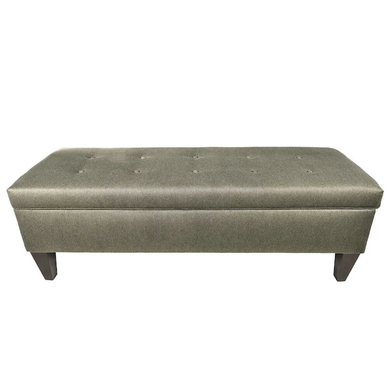 56" Storage Bench Ottoman with Button-Tufted Top - Polyester Fabric, Wooden Legs, Espresso Finish, 3 Color Options