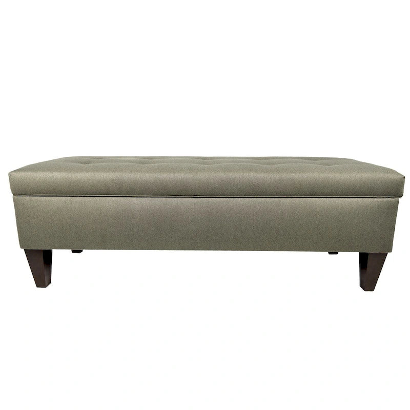 56" Storage Bench Ottoman with Button-Tufted Top - Polyester Fabric, Wooden Legs, Espresso Finish, 3 Color Options