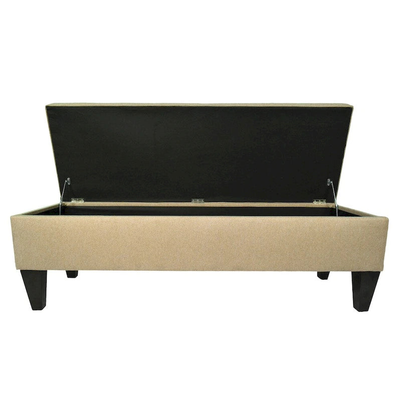 56" Storage Bench Ottoman with Button-Tufted Top - Polyester Fabric, Wooden Legs, Espresso Finish, 3 Color Options