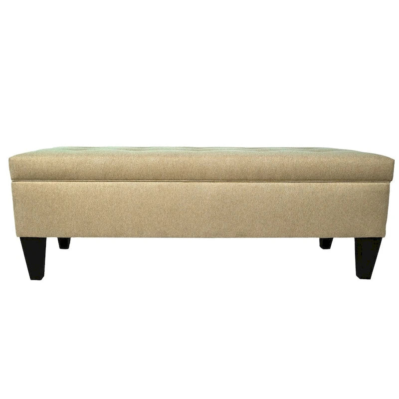 56" Storage Bench Ottoman with Button-Tufted Top - Polyester Fabric, Wooden Legs, Espresso Finish, 3 Color Options