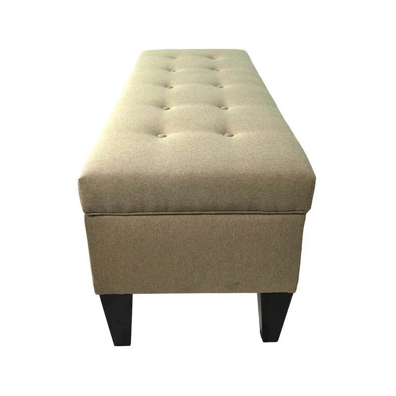 56" Storage Bench Ottoman with Button-Tufted Top - Polyester Fabric, Wooden Legs, Espresso Finish, 3 Color Options