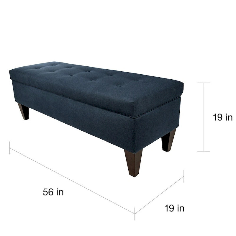 56" Storage Bench Ottoman with Button-Tufted Top - Polyester Fabric, Wooden Legs, Espresso Finish, 3 Color Options