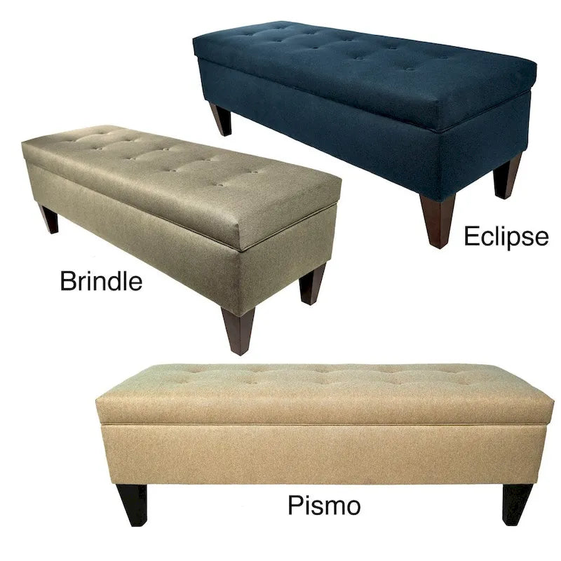 56" Storage Bench Ottoman with Button-Tufted Top - Polyester Fabric, Wooden Legs, Espresso Finish, 3 Color Options