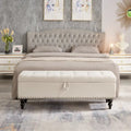 59" Storage Bench with Button-Tufted Seat - Cotton Linen, Solid Wood Legs, 500lbs Capacity, Bedroom/Entryway