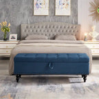 59" Storage Bench with Button-Tufted Seat - Cotton Linen, Solid Wood Legs, 500lbs Capacity, Bedroom/Entryway