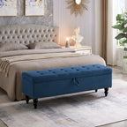 59" Storage Bench with Button-Tufted Seat - Cotton Linen, Solid Wood Legs, 500lbs Capacity, Bedroom/Entryway