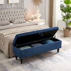 59" Storage Bench with Button-Tufted Seat - Cotton Linen, Solid Wood Legs, 500lbs Capacity, Bedroom/Entryway
