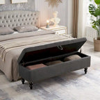 59" Storage Bench with Button-Tufted Seat - Cotton Linen, Solid Wood Legs, 500lbs Capacity, Bedroom/Entryway