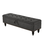 59" Storage Bench with Button-Tufted Seat - Cotton Linen, Solid Wood Legs, 500lbs Capacity, Bedroom/Entryway