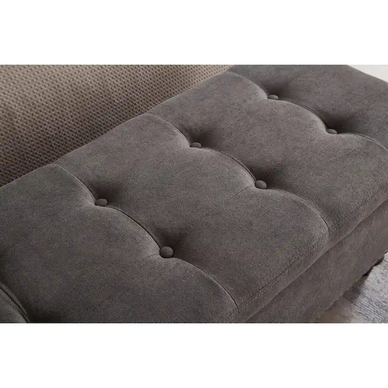 59" Storage Bench with Button-Tufted Seat - Cotton Linen, Solid Wood Legs, 500lbs Capacity, Bedroom/Entryway