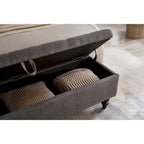 59" Storage Bench with Button-Tufted Seat - Cotton Linen, Solid Wood Legs, 500lbs Capacity, Bedroom/Entryway