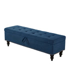 59" Storage Bench with Button-Tufted Seat - Cotton Linen, Solid Wood Legs, 500lbs Capacity, Bedroom/Entryway