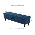 59" Storage Bench with Button-Tufted Seat - Cotton Linen, Solid Wood Legs, 500lbs Capacity, Bedroom/Entryway