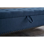 59" Storage Bench with Button-Tufted Seat - Cotton Linen, Solid Wood Legs, 500lbs Capacity, Bedroom/Entryway