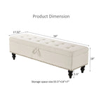 59" Storage Bench with Button-Tufted Seat - Cotton Linen, Solid Wood Legs, 500lbs Capacity, Bedroom/Entryway