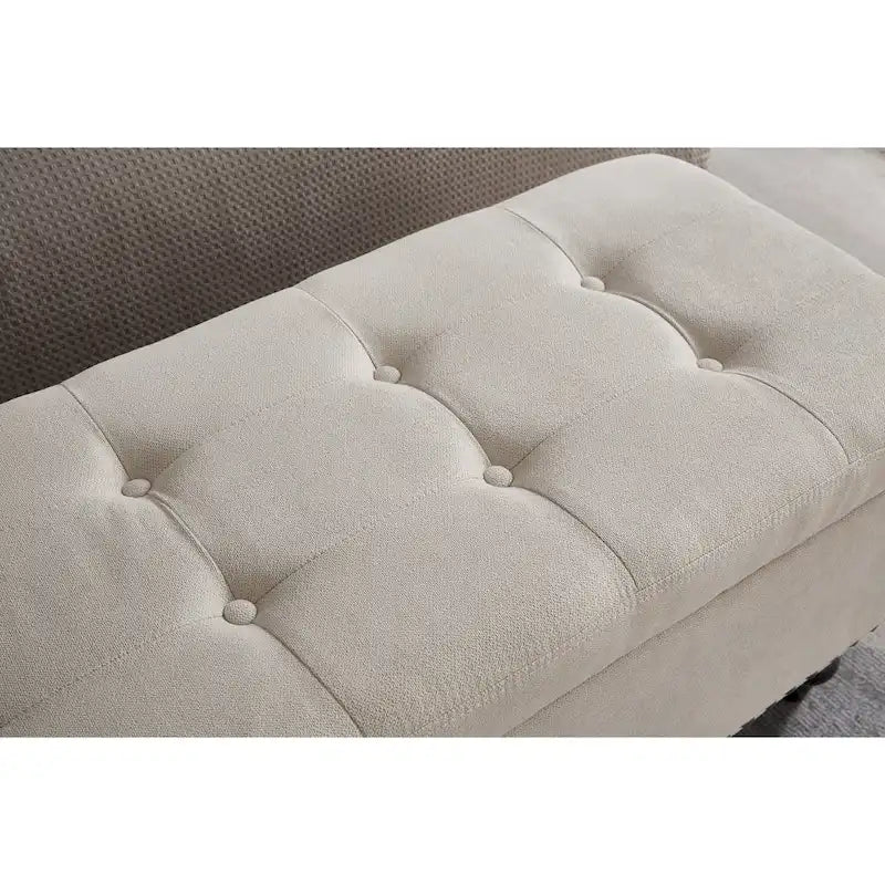 59" Storage Bench with Button-Tufted Seat - Cotton Linen, Solid Wood Legs, 500lbs Capacity, Bedroom/Entryway