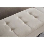 59" Storage Bench with Button-Tufted Seat - Cotton Linen, Solid Wood Legs, 500lbs Capacity, Bedroom/Entryway