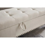 59" Storage Bench with Button-Tufted Seat - Cotton Linen, Solid Wood Legs, 500lbs Capacity, Bedroom/Entryway