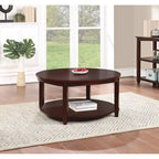 Round Coffee Table with Storage Shelf - Solid Wood & Veneers, MDF Core, 2 Finish Options, Contemporary Style