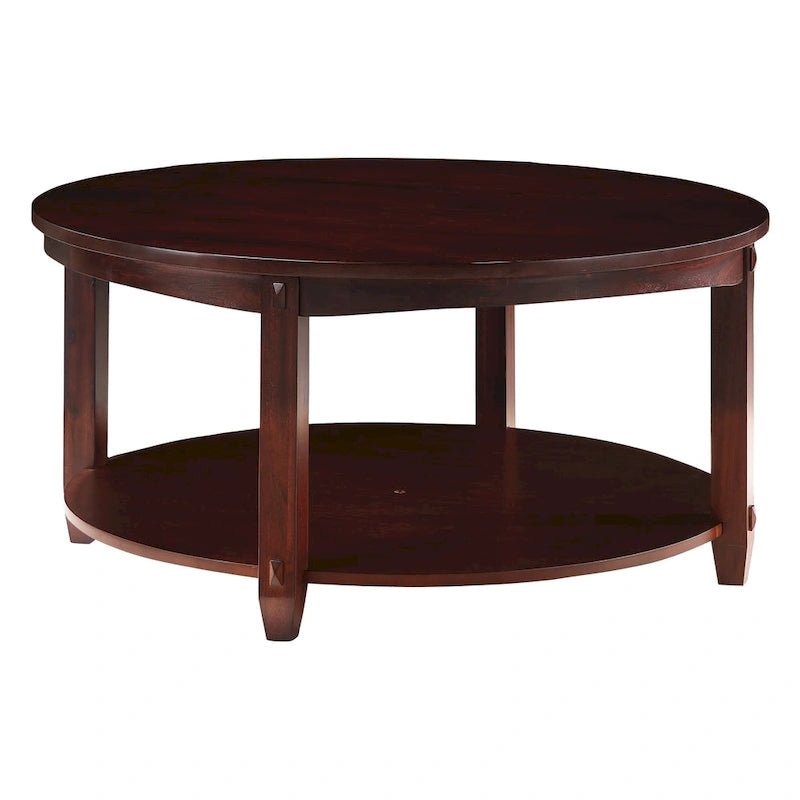 Round Coffee Table with Storage Shelf - Solid Wood & Veneers, MDF Core, 2 Finish Options, Contemporary Style