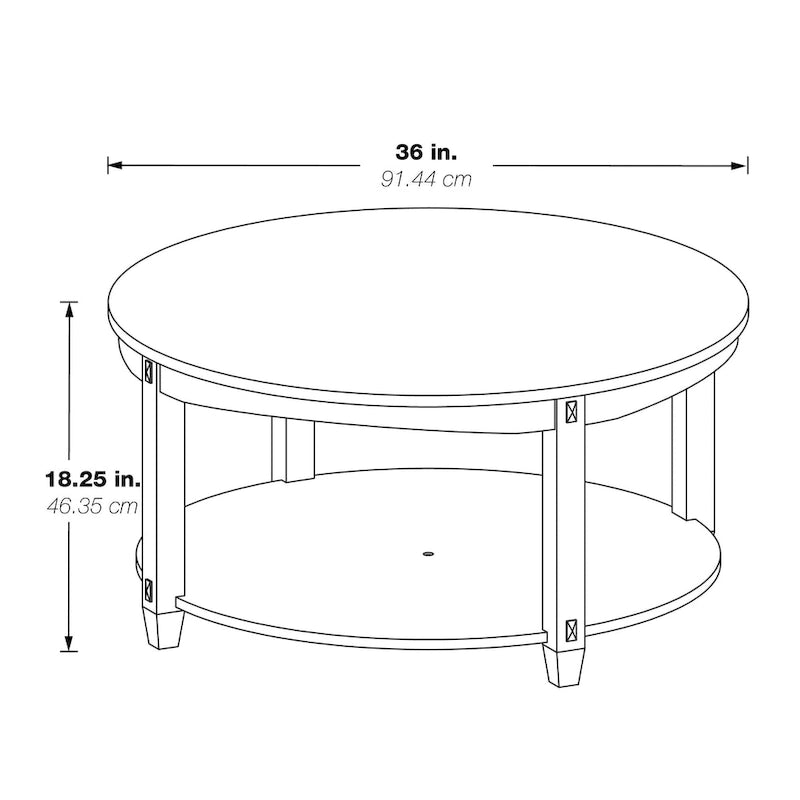 Round Coffee Table with Storage Shelf - Solid Wood & Veneers, MDF Core, 2 Finish Options, Contemporary Style