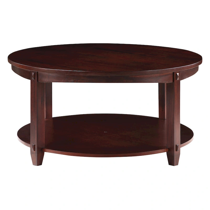 Round Coffee Table with Storage Shelf - Solid Wood & Veneers, MDF Core, 2 Finish Options, Contemporary Style