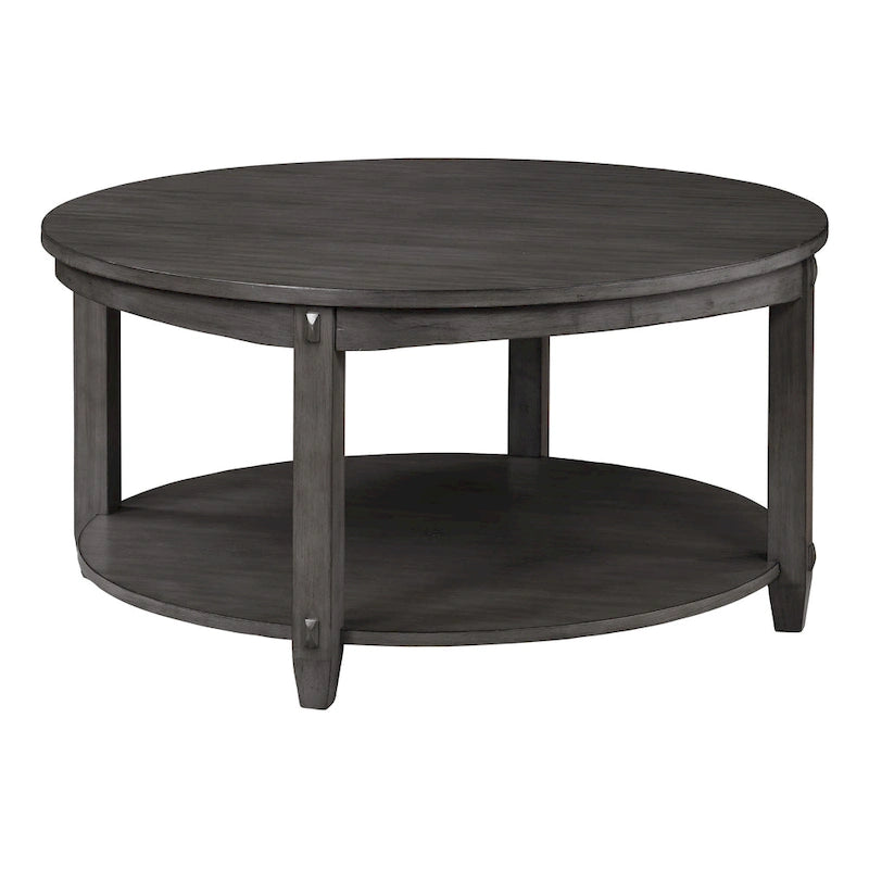 Round Coffee Table with Storage Shelf - Solid Wood & Veneers, MDF Core, 2 Finish Options, Contemporary Style