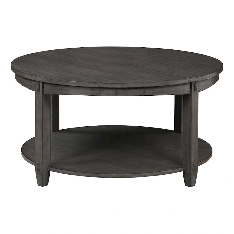 Round Coffee Table with Storage Shelf - Solid Wood & Veneers, MDF Core, 2 Finish Options, Contemporary Style