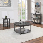 Round Coffee Table with Storage Shelf - Solid Wood & Veneers, MDF Core, 2 Finish Options, Contemporary Style