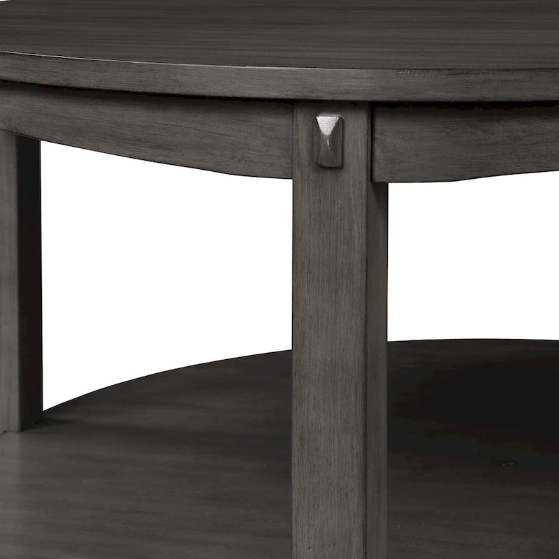Round Coffee Table with Storage Shelf - Solid Wood & Veneers, MDF Core, 2 Finish Options, Contemporary Style