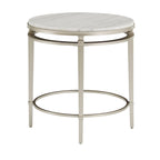 38" Round Marble Top Coffee Table - Champagne Silver Frame, Metal Tube, MDF, Modern Style, Assembly Required