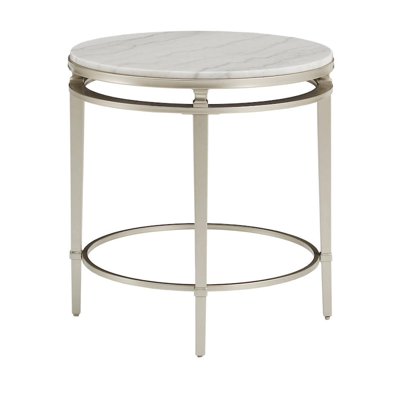 38" Round Marble Top Coffee Table - Champagne Silver Frame, Metal Tube, MDF, Modern Style, Assembly Required
