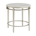 38" Round Marble Top Coffee Table - Champagne Silver Frame, Metal Tube, MDF, Modern Style, Assembly Required