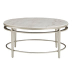 38" Round Marble Top Coffee Table - Champagne Silver Frame, Metal Tube, MDF, Modern Style, Assembly Required
