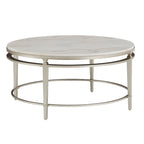 38" Round Marble Top Coffee Table - Champagne Silver Frame, Metal Tube, MDF, Modern Style, Assembly Required