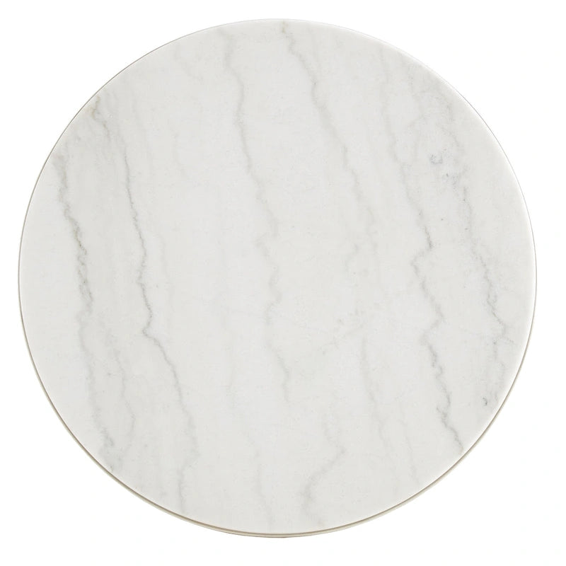 38" Round Marble Top Coffee Table - Champagne Silver Frame, Metal Tube, MDF, Modern Style, Assembly Required