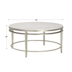 38" Round Marble Top Coffee Table - Champagne Silver Frame, Metal Tube, MDF, Modern Style, Assembly Required