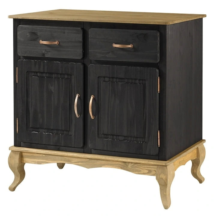 Wood Buffet Sideboard - Solid Pine, Green Wax Finish, Copper Handles, Wooden Drawer Runners, Eco-Friendly