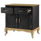 Wood Buffet Sideboard - Solid Pine, Green Wax Finish, Copper Handles, Wooden Drawer Runners, Eco-Friendly