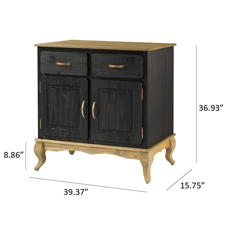 Wood Buffet Sideboard - Solid Pine, Green Wax Finish, Copper Handles, Wooden Drawer Runners, Eco-Friendly