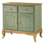 Wood Buffet Sideboard - Solid Pine, Green Wax Finish, Copper Handles, Wooden Drawer Runners, Eco-Friendly