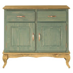 Wood Buffet Sideboard - Solid Pine, Green Wax Finish, Copper Handles, Wooden Drawer Runners, Eco-Friendly