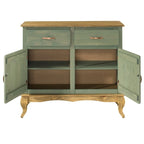 Wood Buffet Sideboard - Solid Pine, Green Wax Finish, Copper Handles, Wooden Drawer Runners, Eco-Friendly