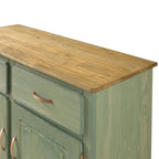 Wood Buffet Sideboard - Solid Pine, Green Wax Finish, Copper Handles, Wooden Drawer Runners, Eco-Friendly