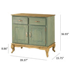 Wood Buffet Sideboard - Solid Pine, Green Wax Finish, Copper Handles, Wooden Drawer Runners, Eco-Friendly